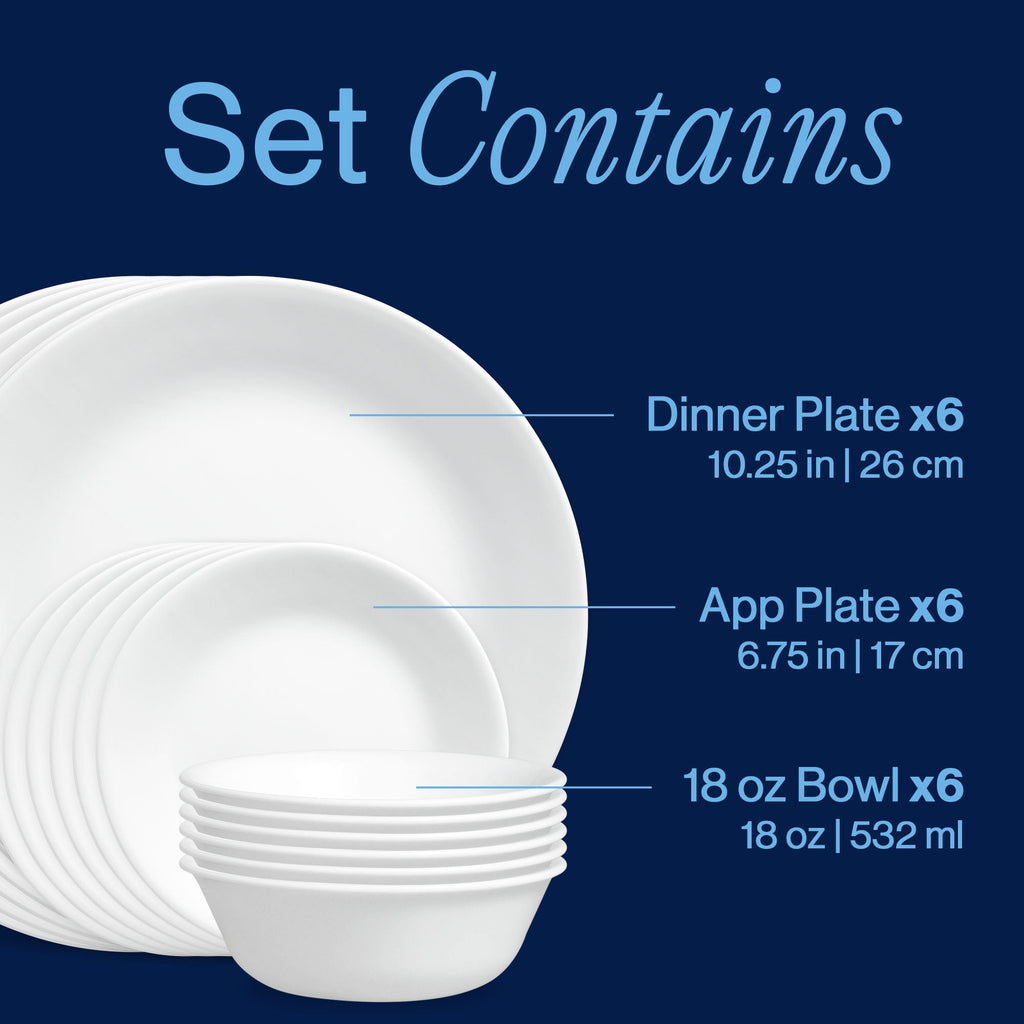 Corelle® Winter Frost White 18-piece Dinnerware Set. Service for 6
