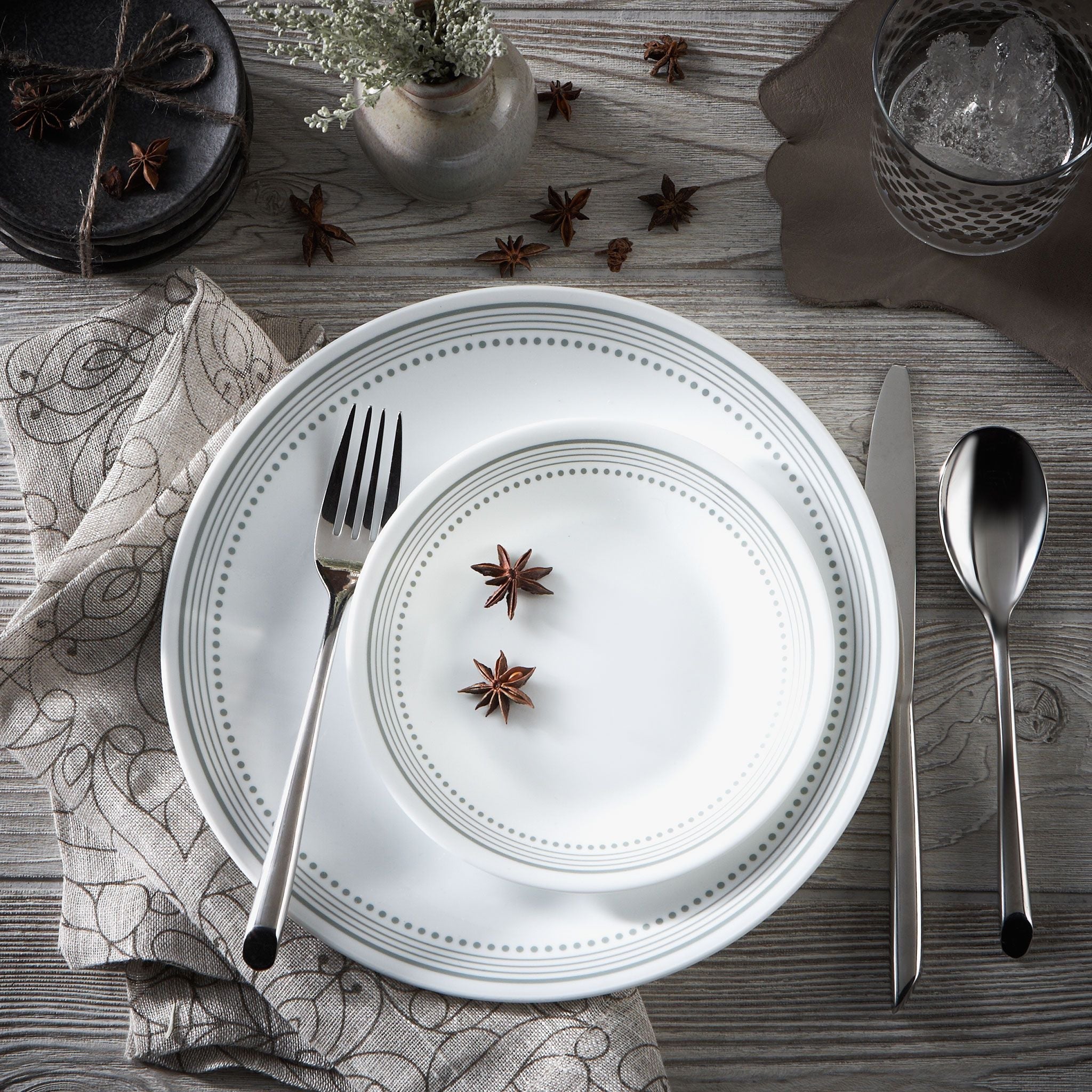 Corelle® Mystic Gray 78-piece Dinnerware Set. Service for 12