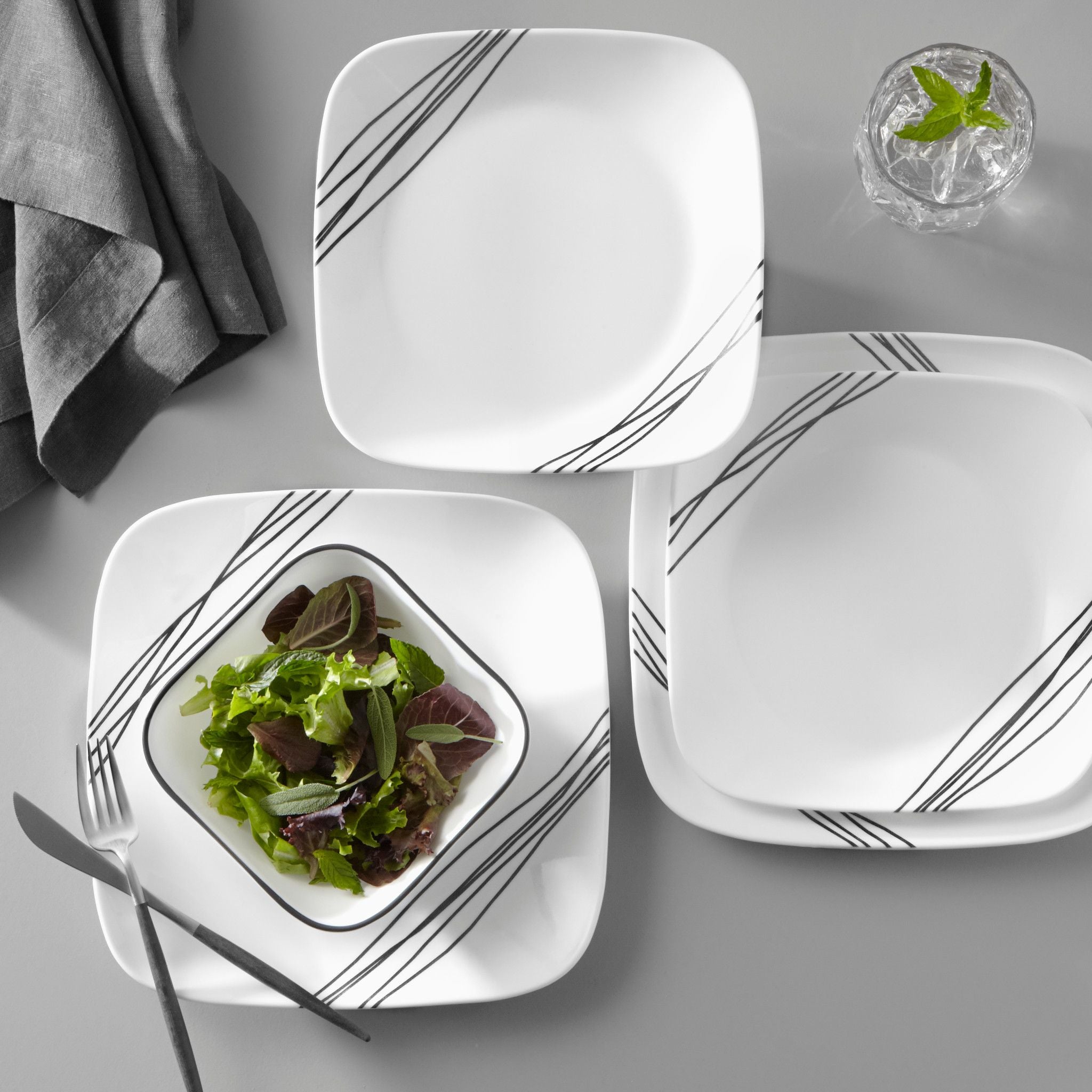 Corelle® Square Simple Sketch 18-piece Dinnerware Set. Service for 6