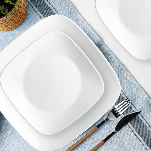 Corelle® Square™ Pure White 12-piece Dinnerware Set with Appetizer Plates. Service for 4