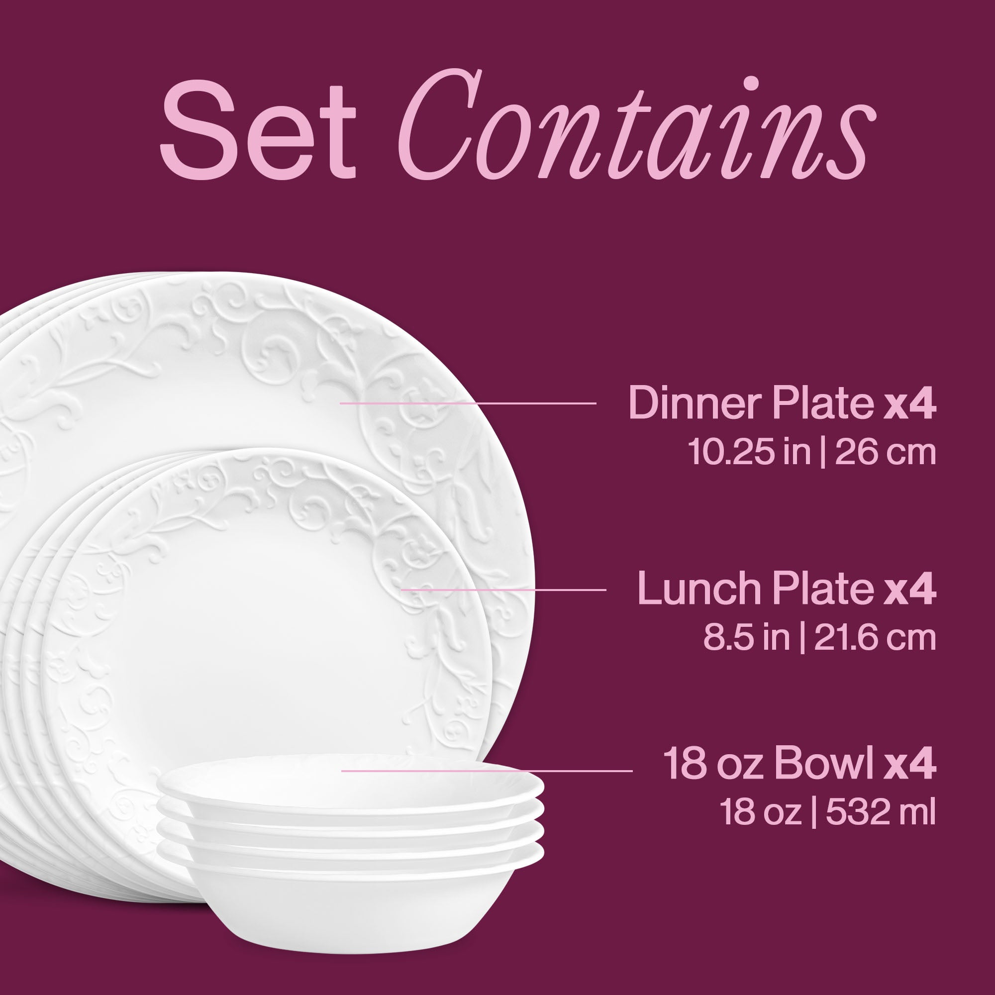 Corelle® Bella Faenza 12-piece Dinnerware Set. Service for 4
