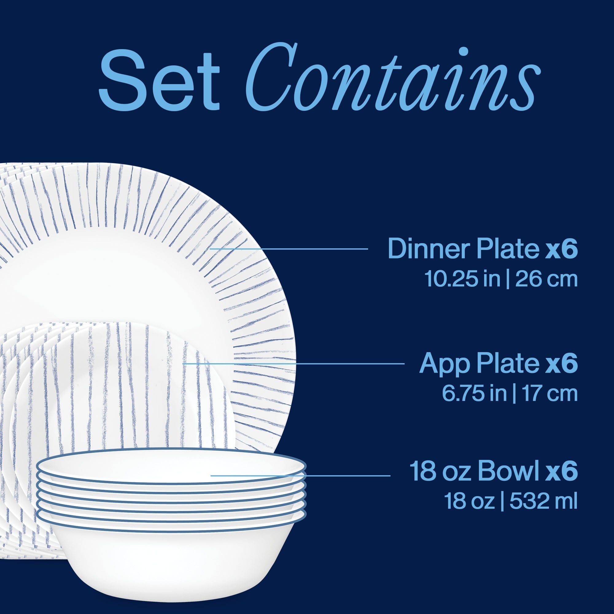 Corelle® Nautical Stripes 18-piece Dinnerware Set. Service for 6