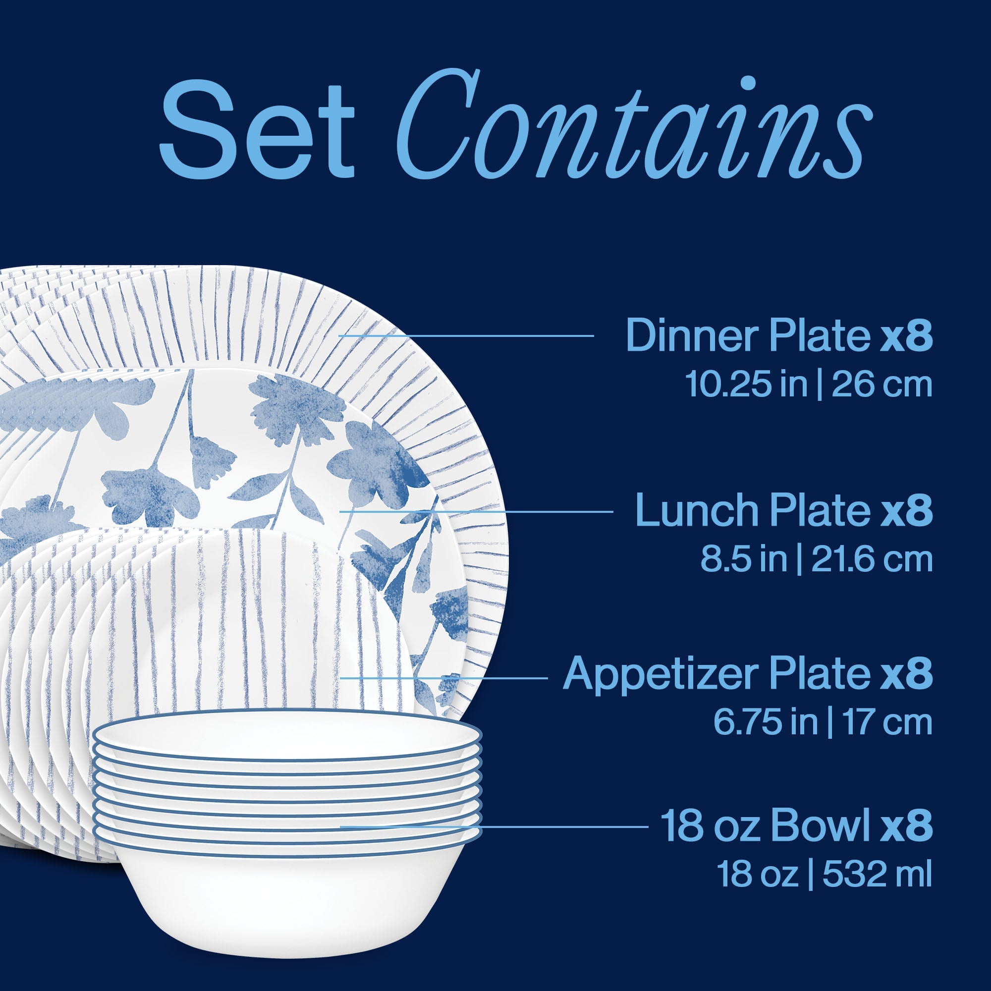 Corelle® Botanical Stripes 32-piece Dinnerware Set. Service for 8