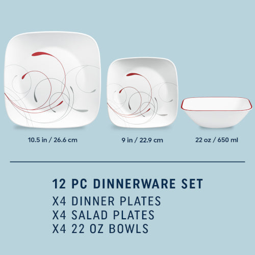 Corelle® Square Splendor 12-piece Dinnerware Set. Service for 4