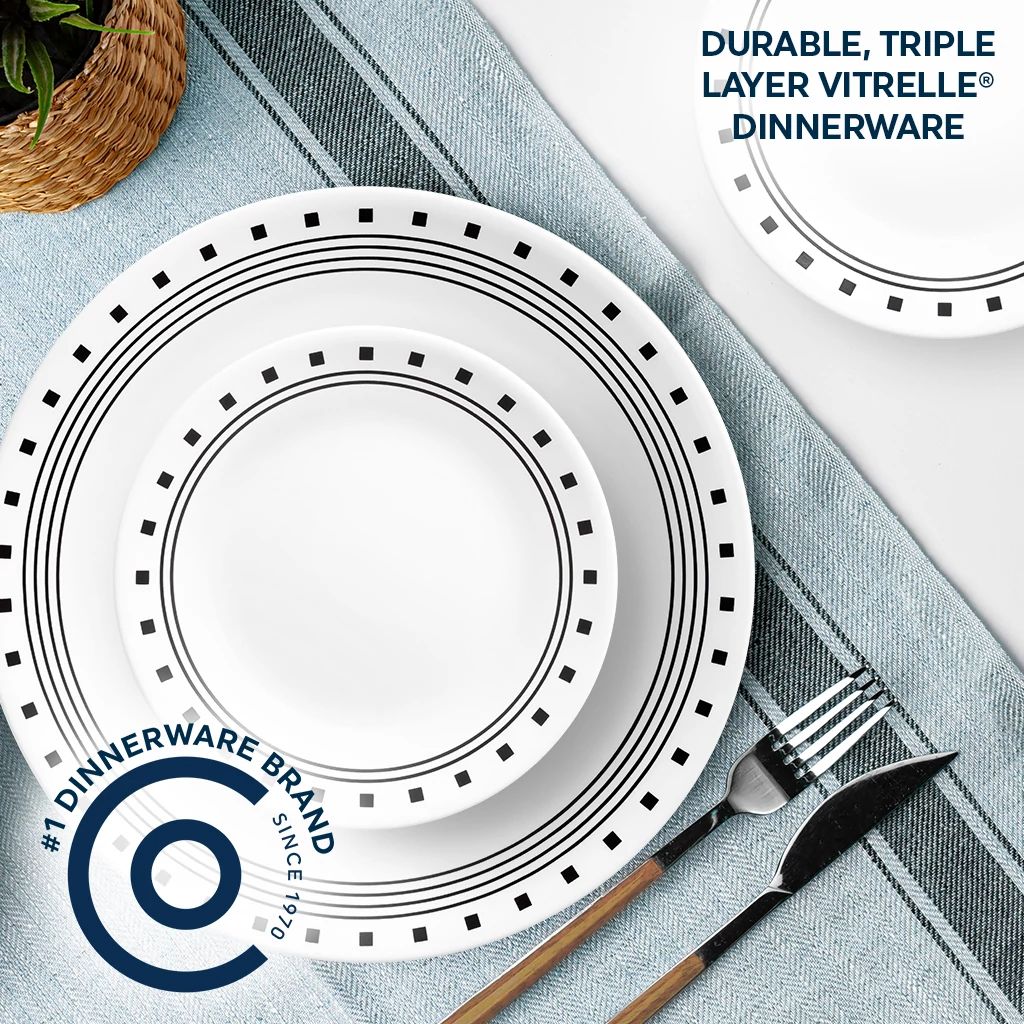 Corelle® City Block 18-piece Mugless Dinnerware Set. Service for 6