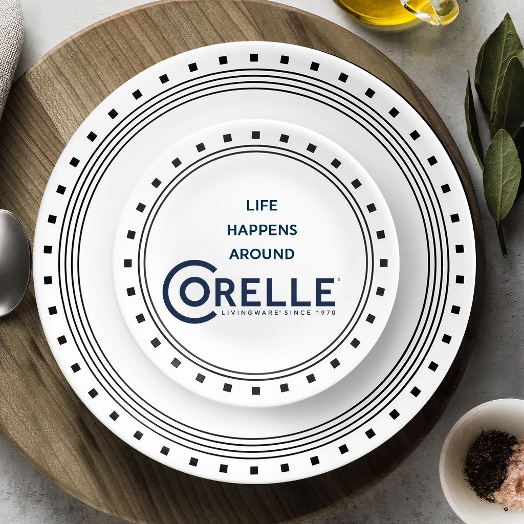 Corelle® City Block 18-piece Mugless Dinnerware Set. Service for 6