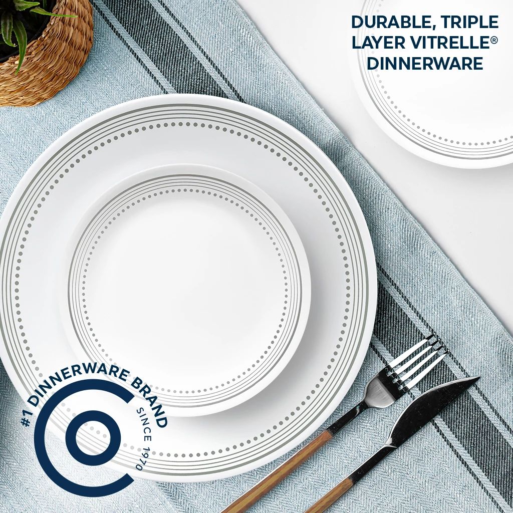 Corelle® Mystic Gray 18-piece Mugless Dinnerware Set. Service for 6