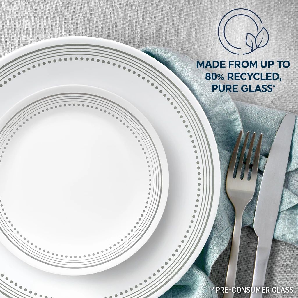 Corelle® Mystic Gray 18-piece Mugless Dinnerware Set. Service for 6