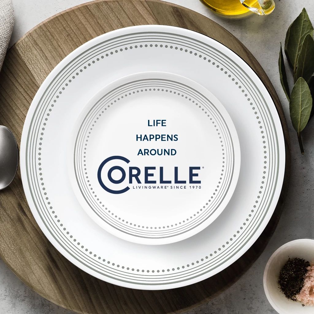 Corelle® Mystic Gray 18-piece Mugless Dinnerware Set. Service for 6