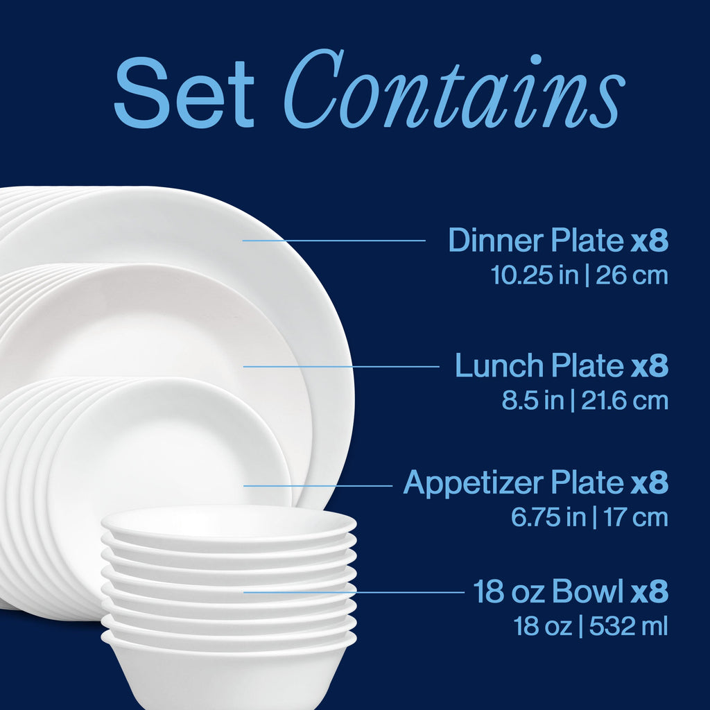 Corelle® Shimmering White 32-piece Dinnerware Set. Service for 8