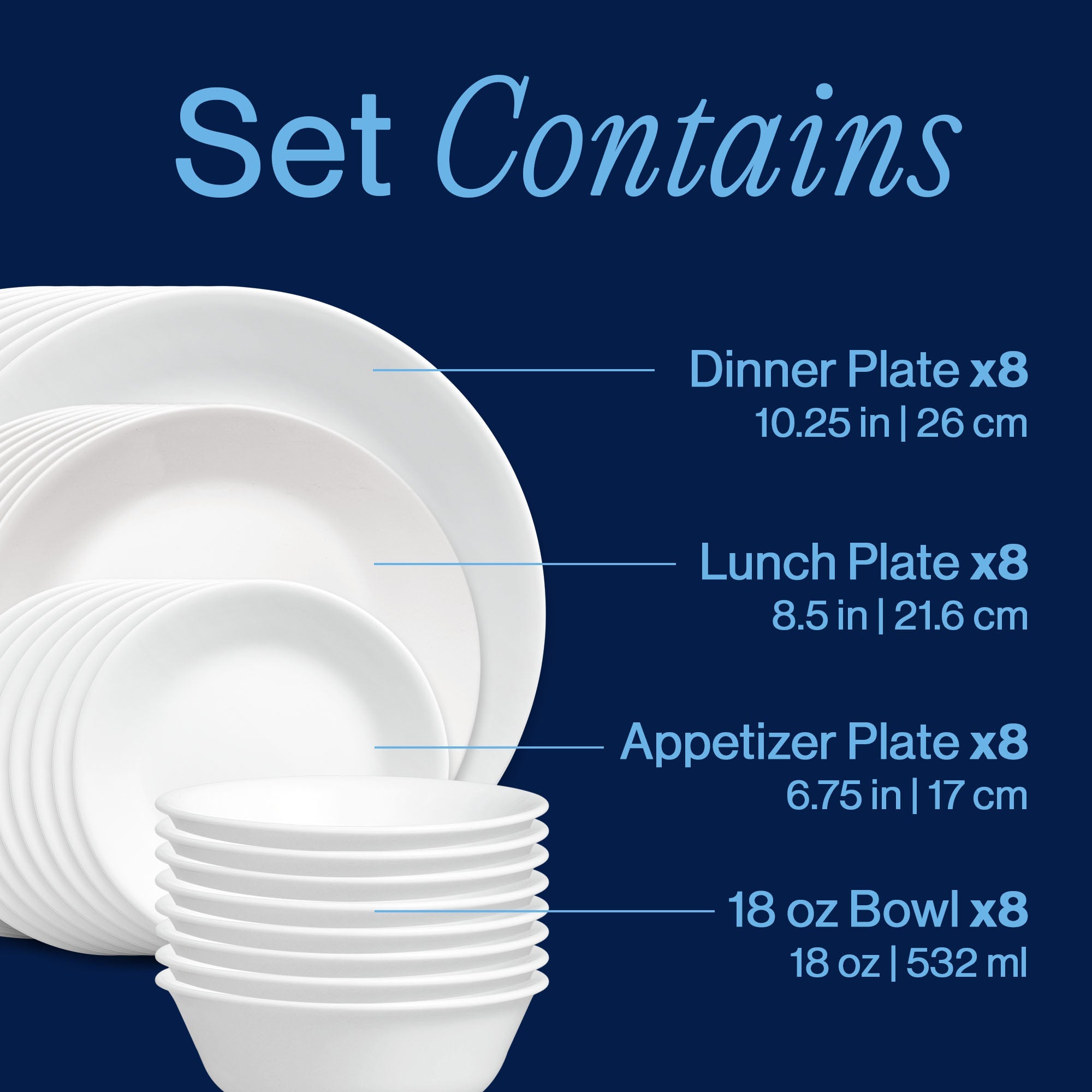 Corelle® Shimmering White 32-piece Dinnerware Set. Service for 8