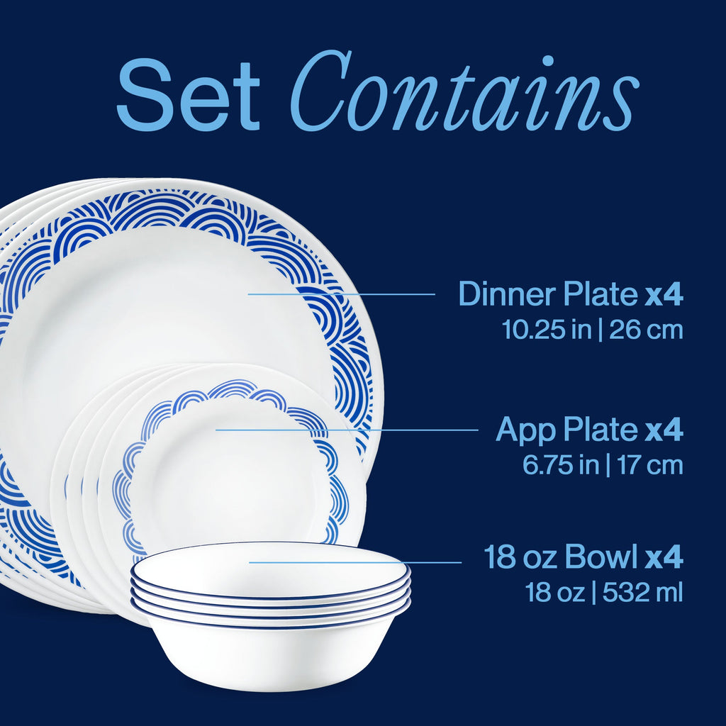 Corelle® Rolling Waves 12-piece Dinnerware Set. Service for 4