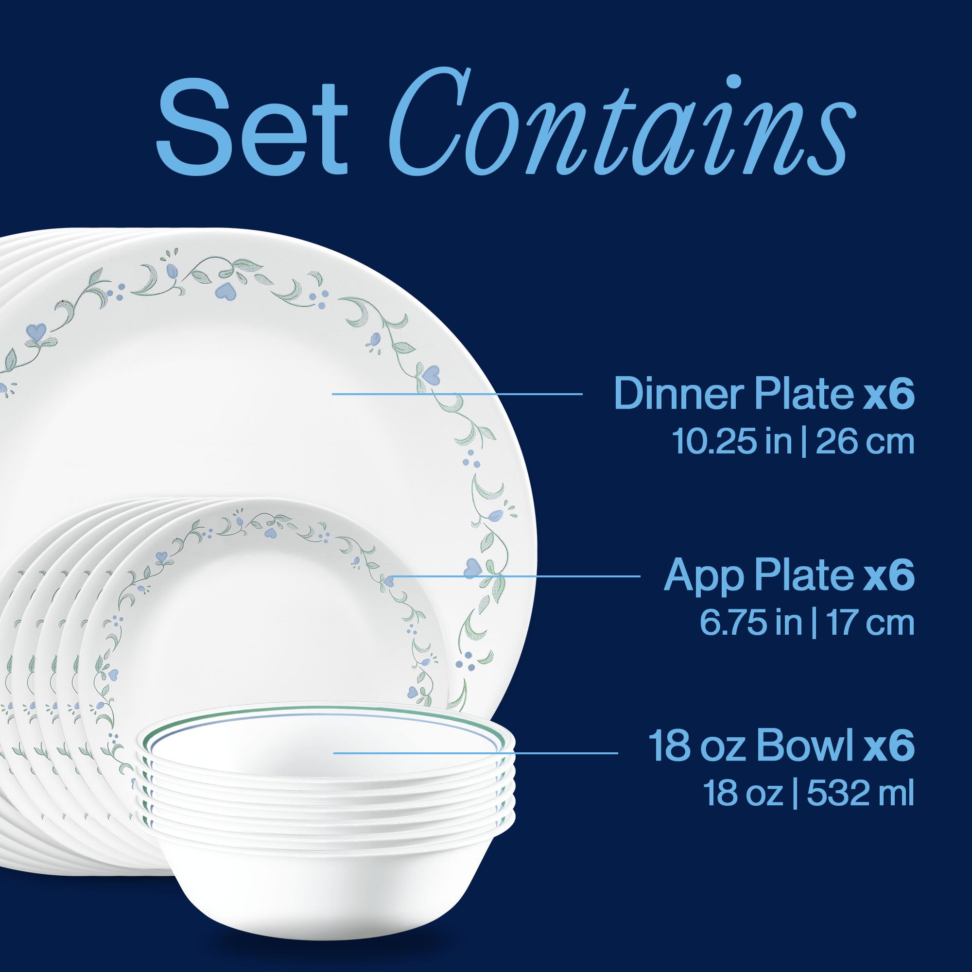 Corelle® Country Cottage 18-piece Dinnerware Set. Service for 6