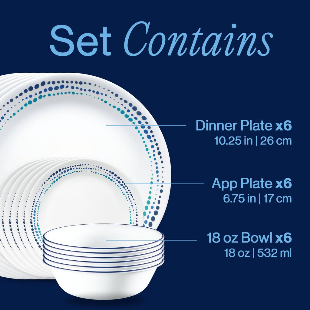 Corelle® Ocean Blues 18-piece Dinnerware Set. Service for 6