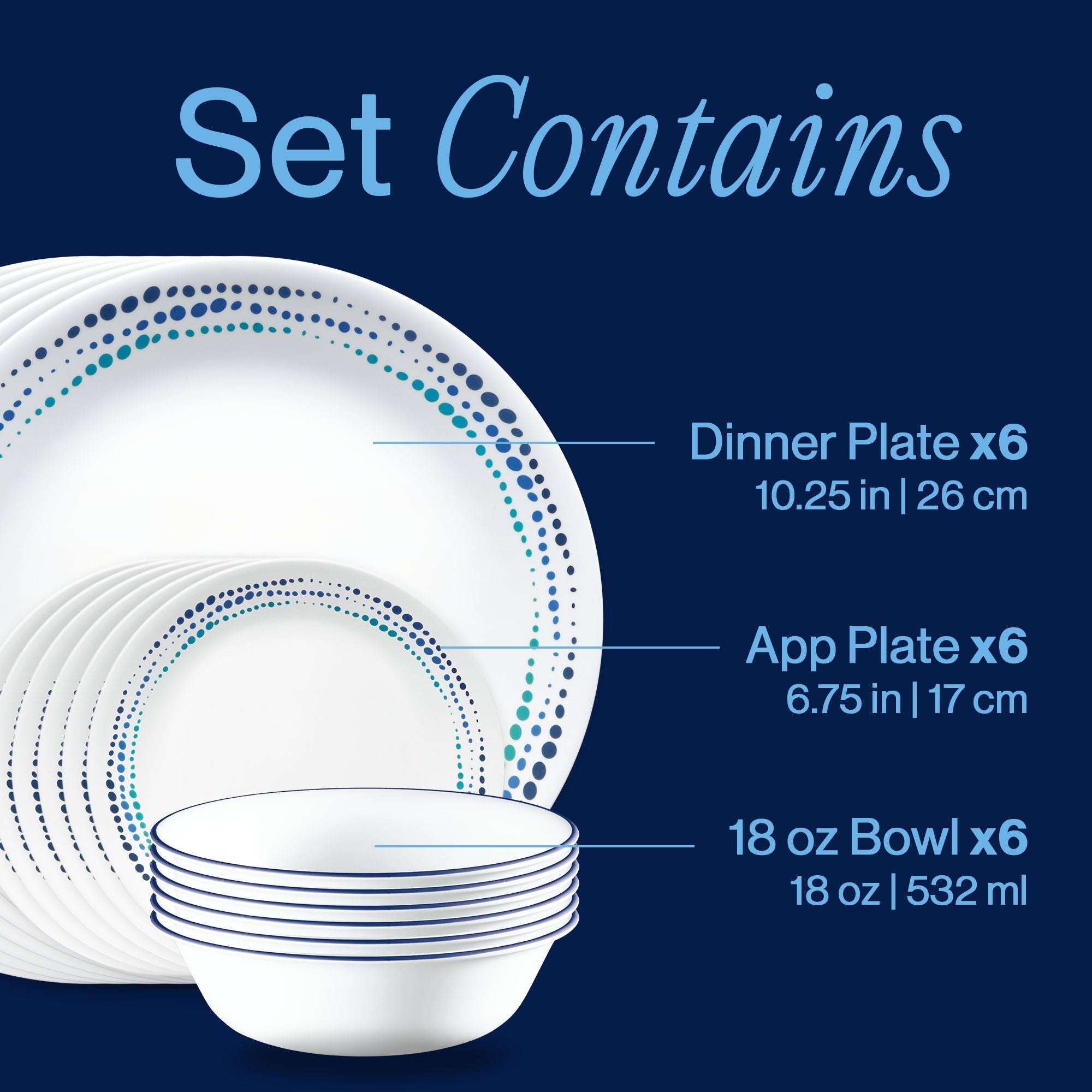 Corelle® Ocean Blues 18-piece Dinnerware Set. Service for 6