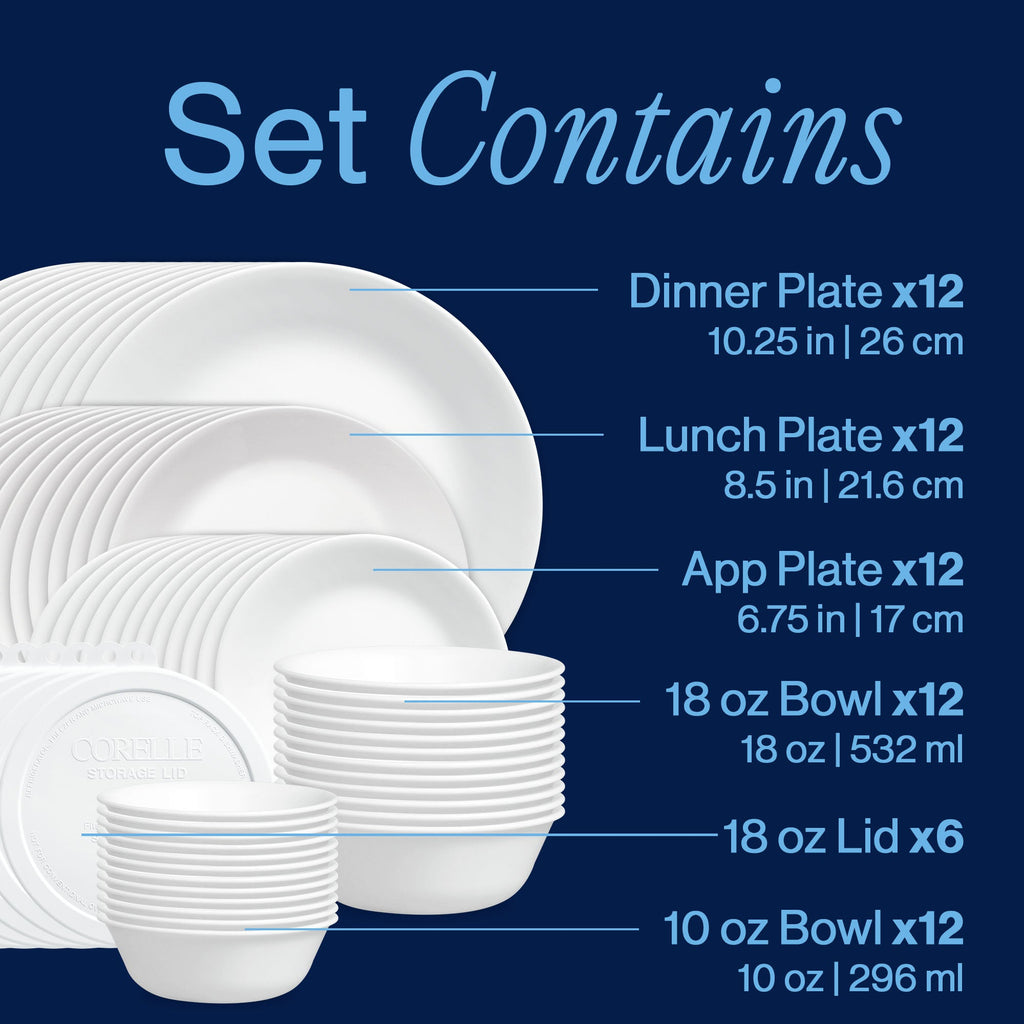 Corelle® Winter Frost White 66-piece Dinnerware Set. Service for 12
