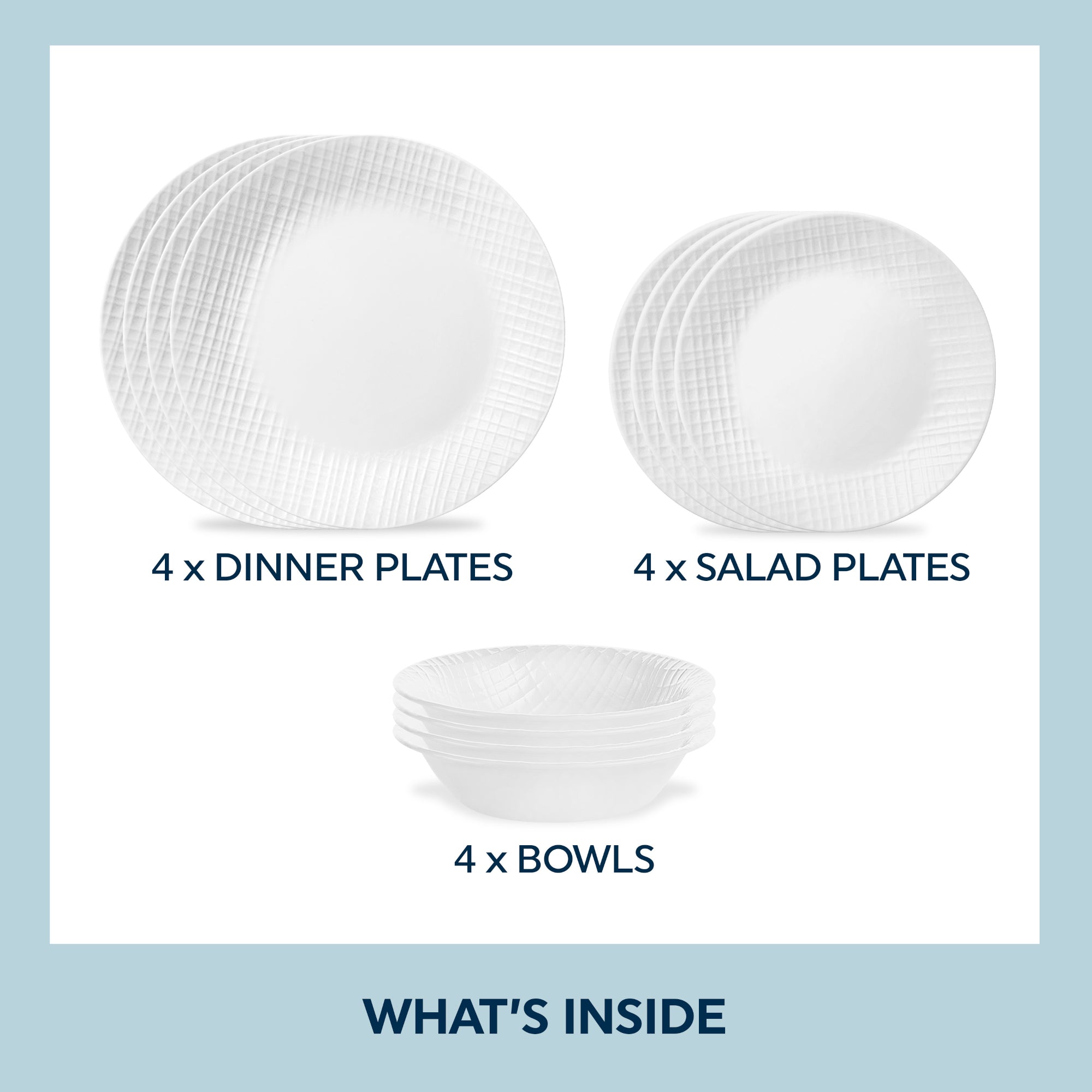 Corelle® Linen Weave 12-piece Dinnerware Set. Service for 4