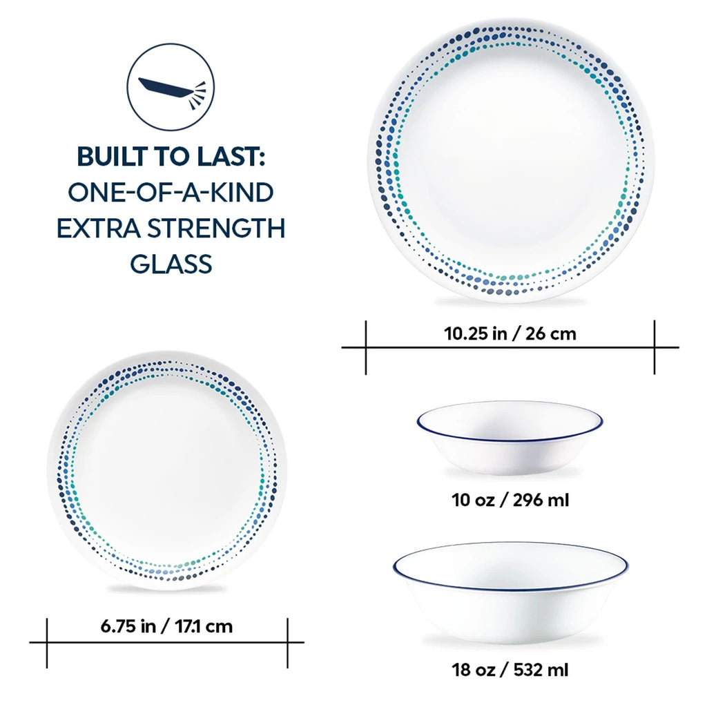 Corelle® Ocean Blues 16-piece Mugless Dinnerware Set. Service of 4
