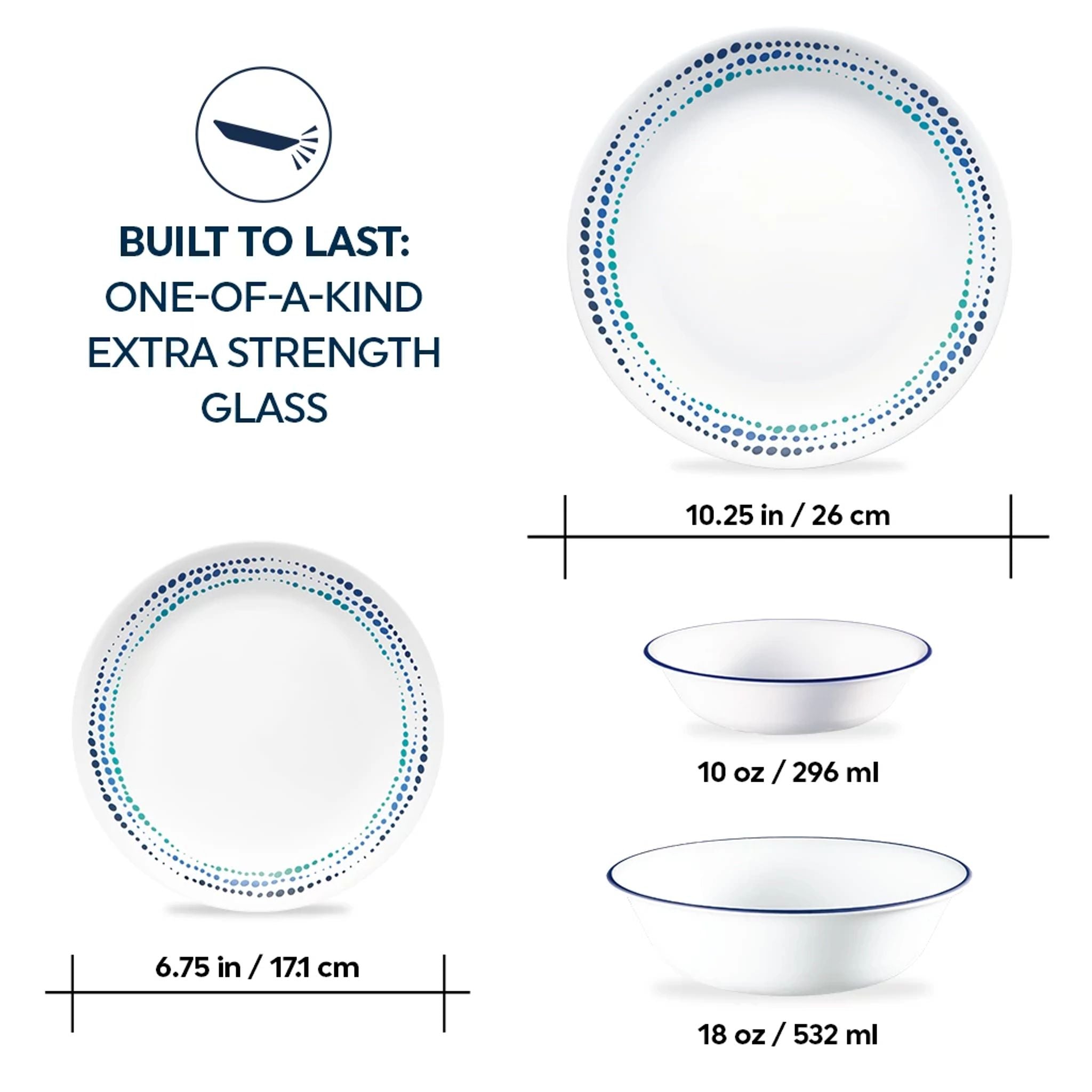Corelle® Ocean Blues 16-piece Mugless Dinnerware Set. Service of 4