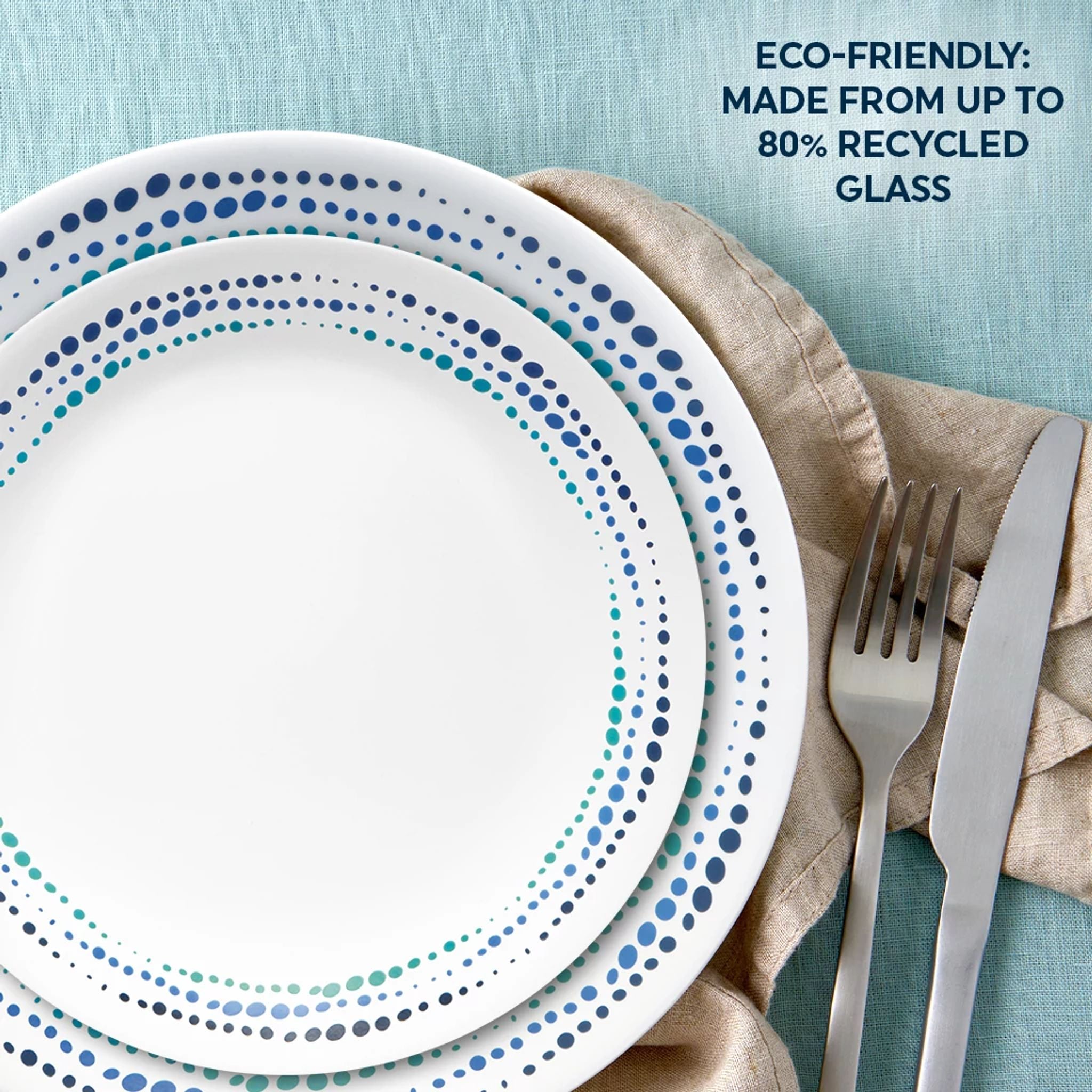 Corelle® Ocean Blues 16-piece Mugless Dinnerware Set. Service of 4