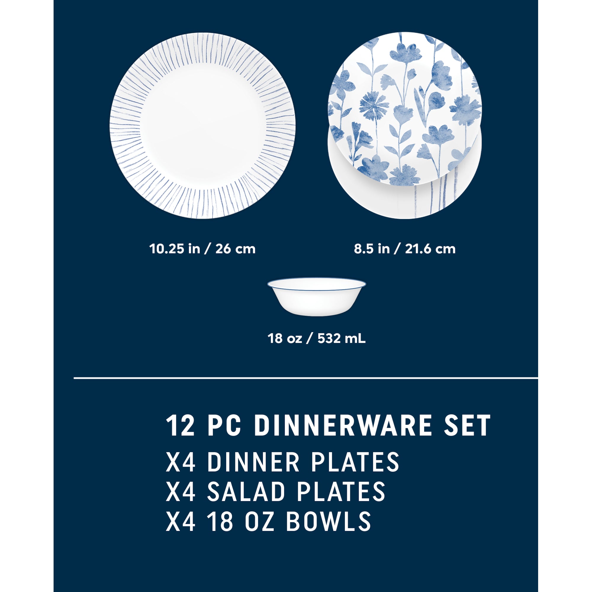 Corelle® Botanical Stripes 12-piece Dinnerware Set. Service for 4