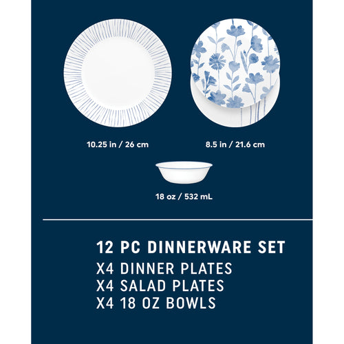 Corelle® Botanical Stripes 12-piece Dinnerware Set. Service for 4