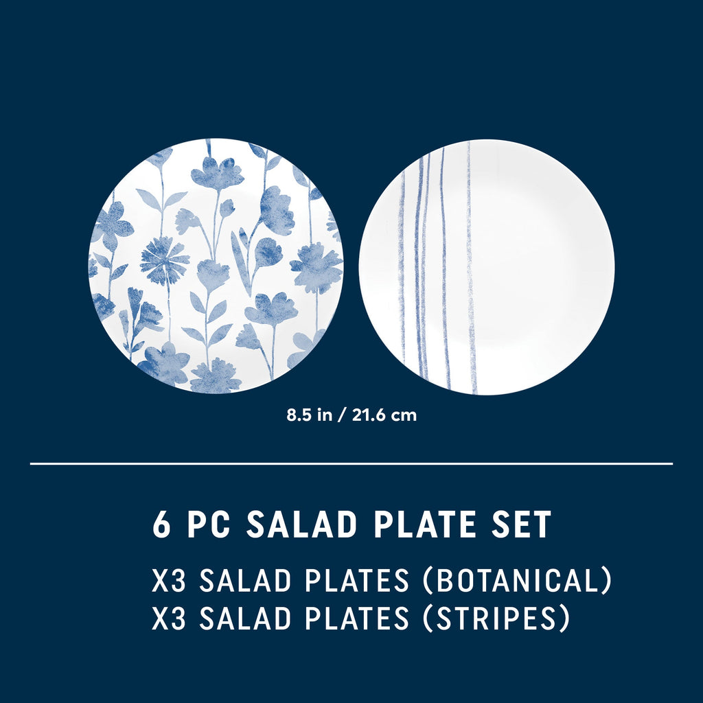 Corelle® Botanical Stripes 8.5 Salad Plates. 6 Pack
