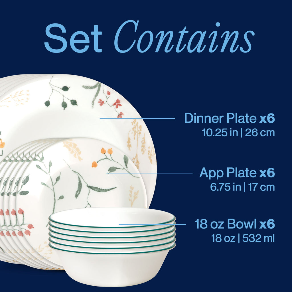 Corelle® Wildflower Scatter 18-piece Dinnerware Set. Service for 6