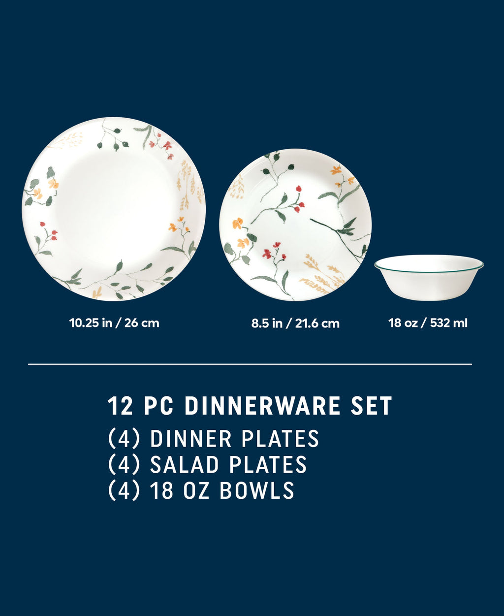 Corelle® Wildflower Scatter 12-piece Dinnerware Set. Service for 4