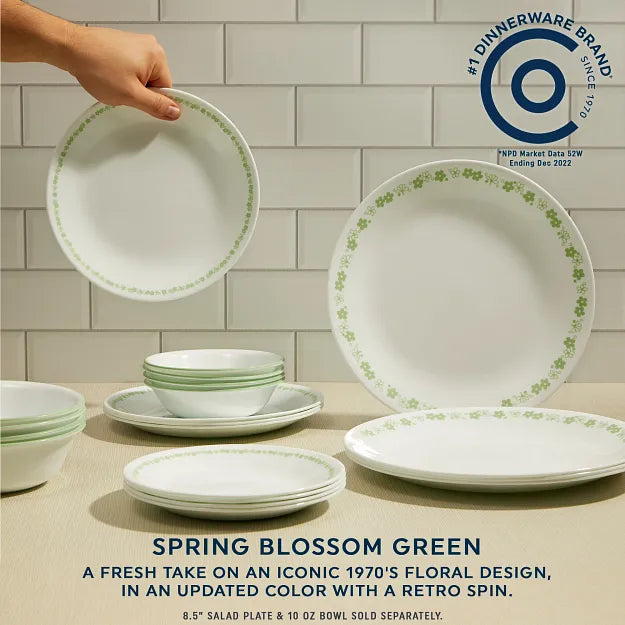 Corelle® Spring Blossom Green 18-piece Dinnerware Set. Service for 6