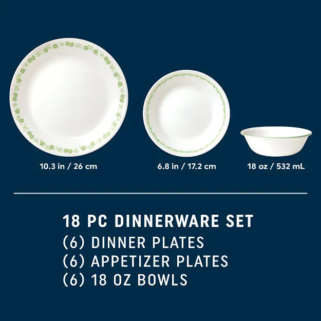 Corelle® Spring Blossom Green 18-piece Dinnerware Set. Service for 6