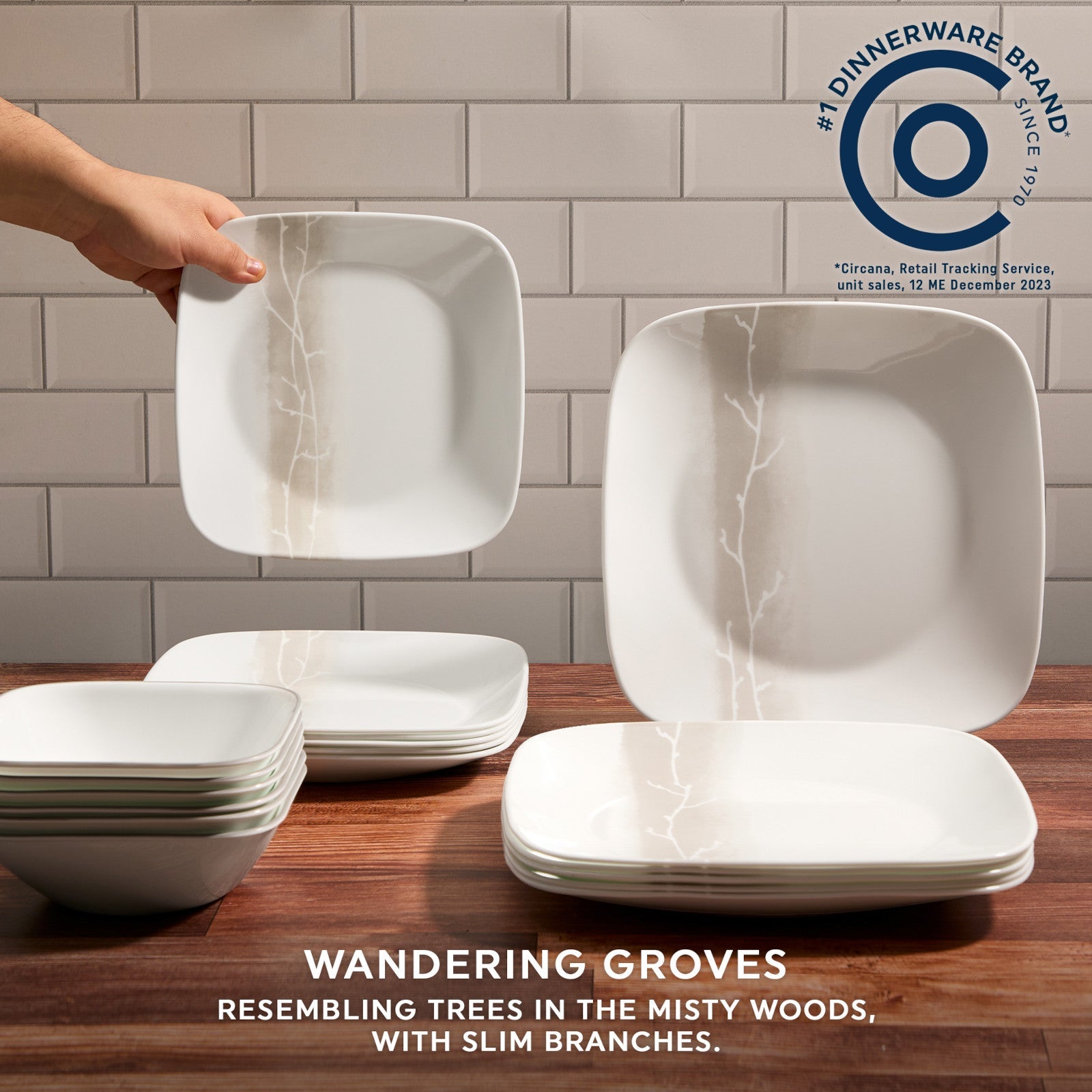 Corelle® Square Wandering Grove 18-piece Dinnerware Set. Service for 6