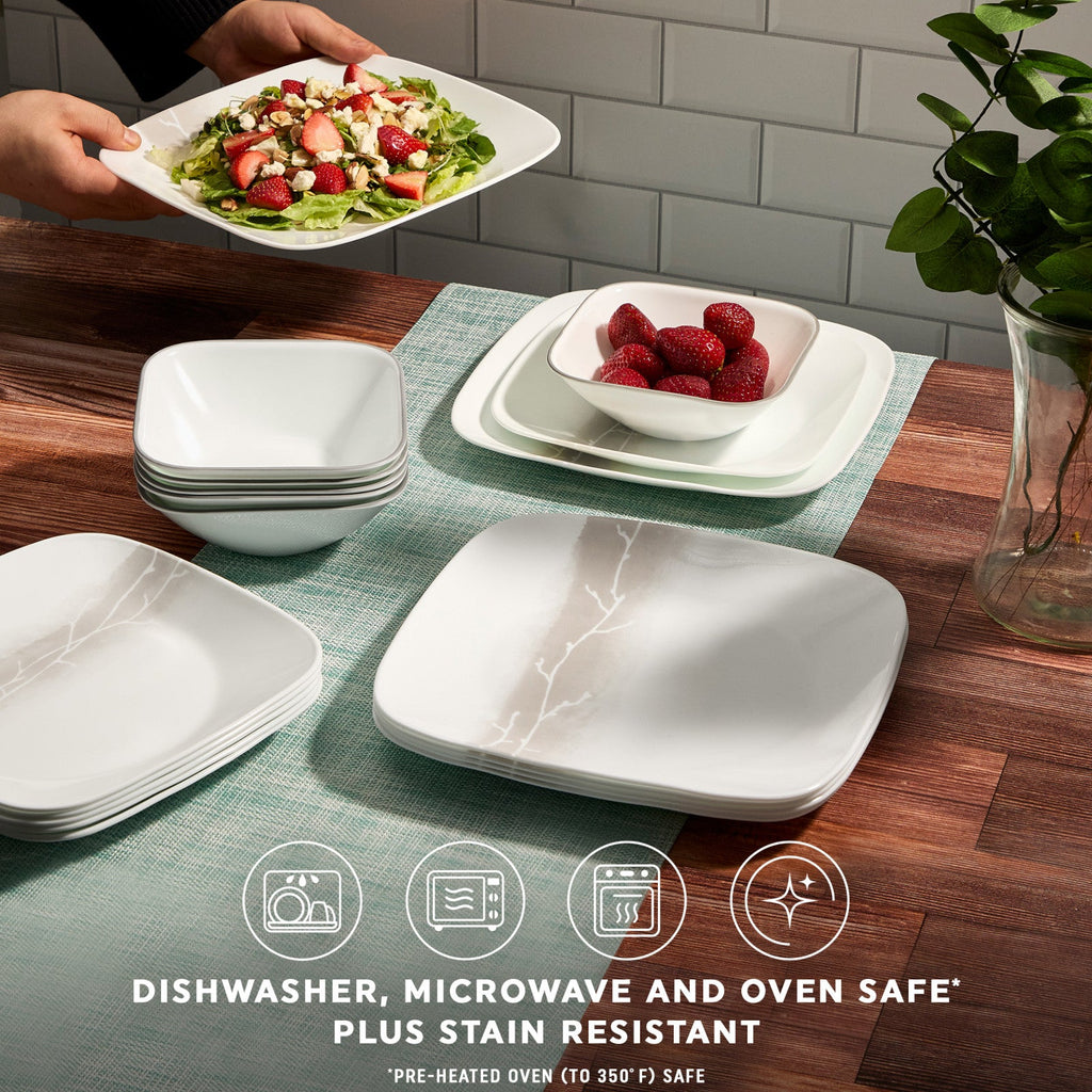 Corelle® Square Wandering Grove 18-piece Dinnerware Set. Service for 6