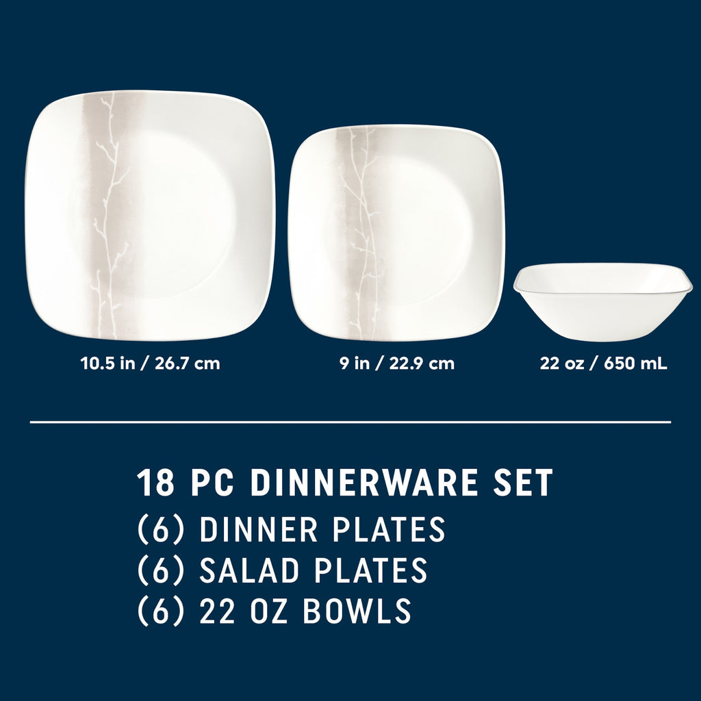 Corelle® Square Wandering Grove 18-piece Dinnerware Set. Service for 6