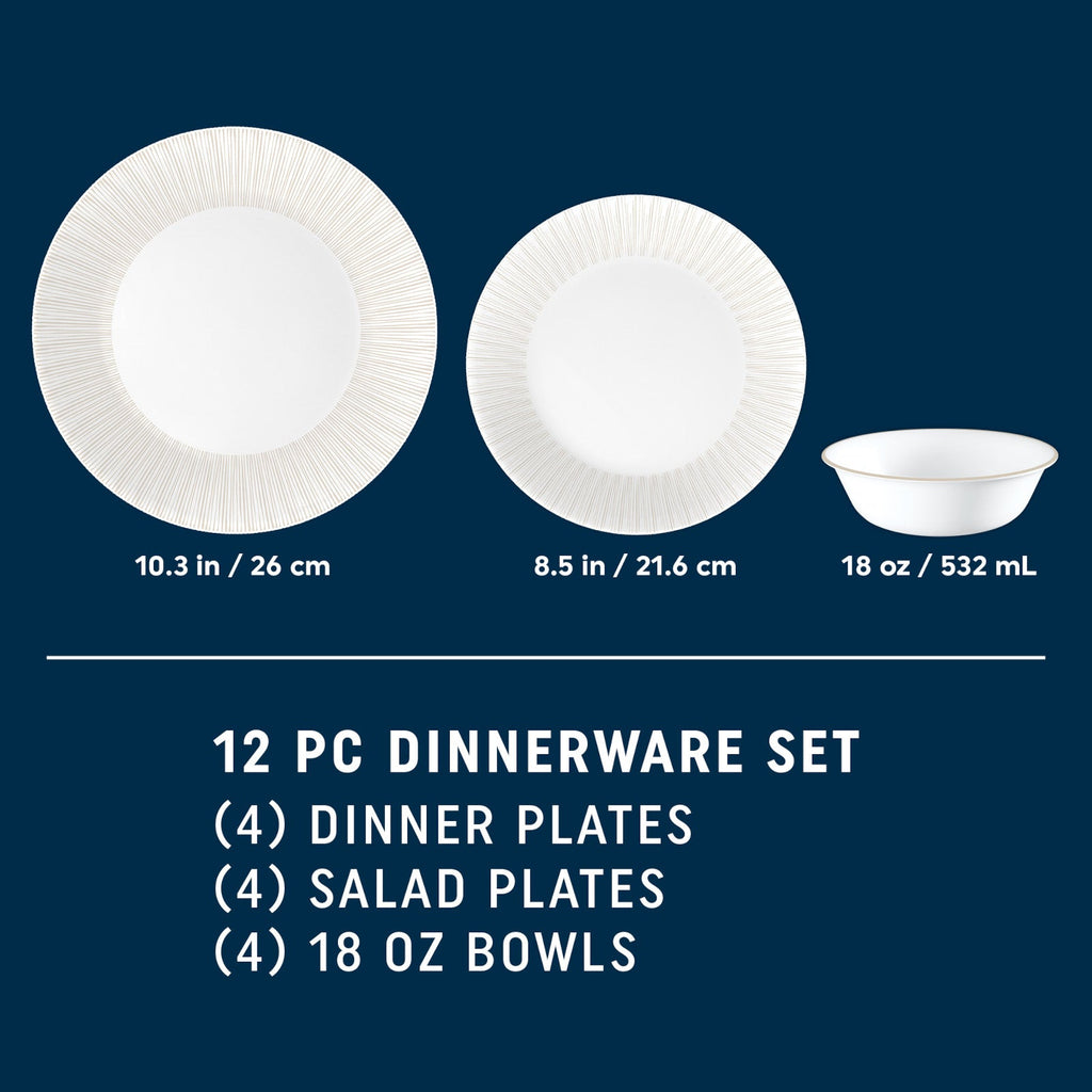 Corelle® Hushed Lines 12-piece Dinnerware Set. Service for 4