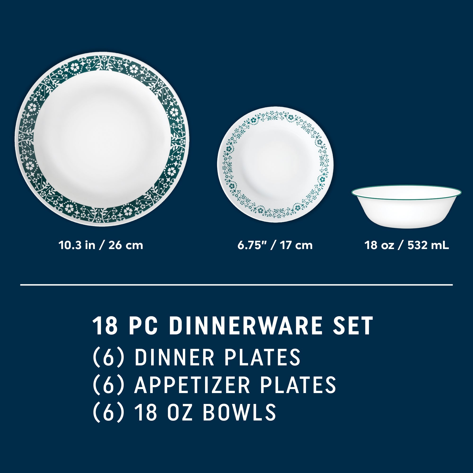 Corelle® Penelope 18-piece Dinnerware Set. Service for 6
