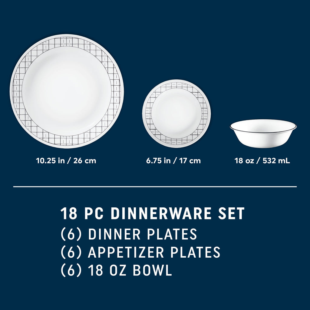 Corelle® Delicate Grid 18-piece Dinnerware Set. Service for 6